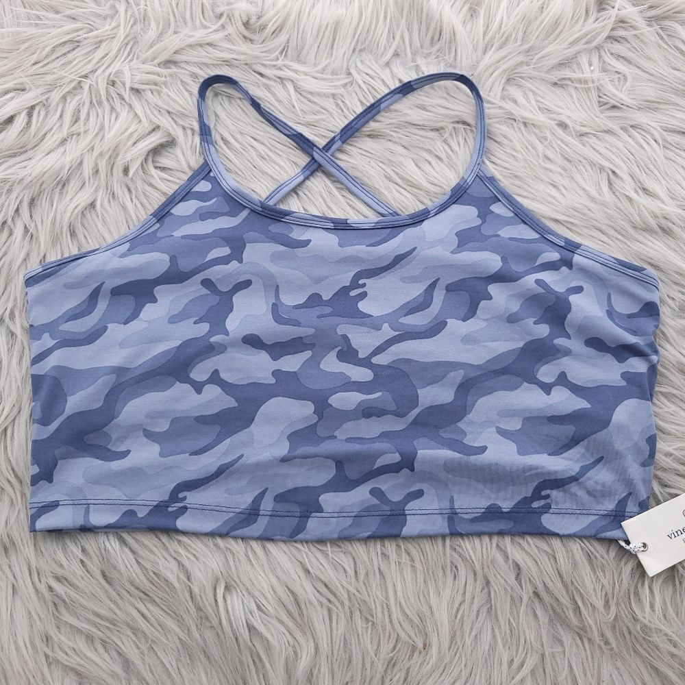 Vineyard Vines Printed Super Soft Blue Camo Wicking Sports Bra Size XL
